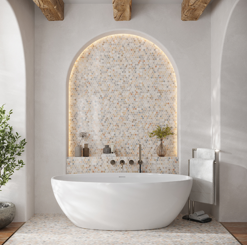 Penny Round Multicolor Polished Natural Stone Mosaic Tile