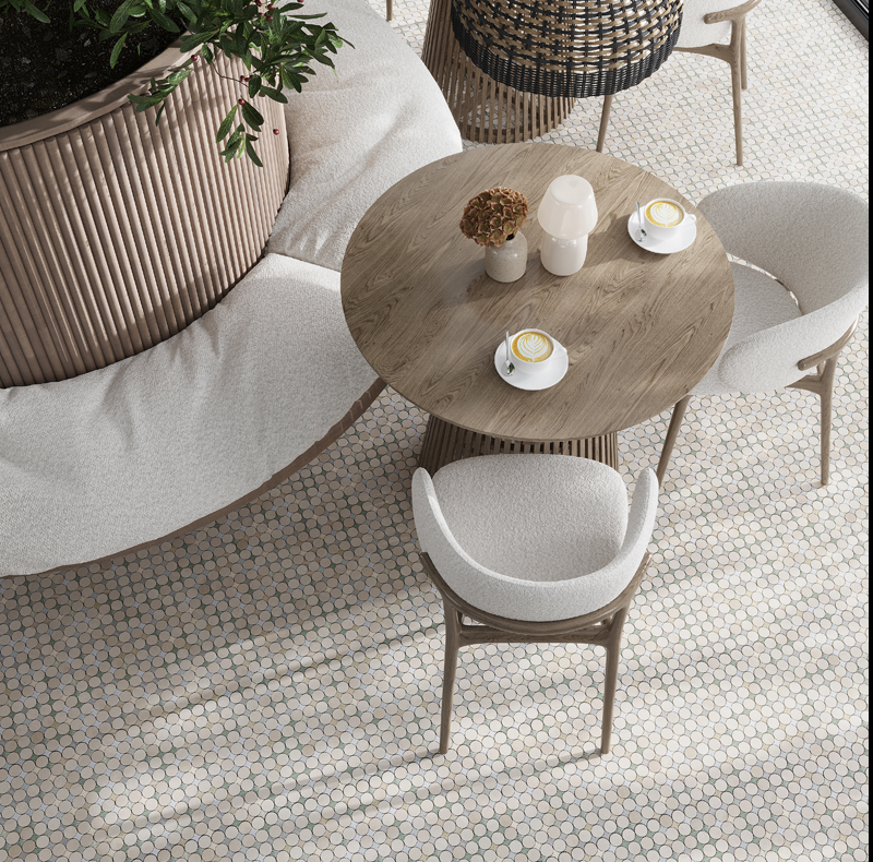 Penny Round Star Multicolor Honed Natural Stone Mosaic Tile