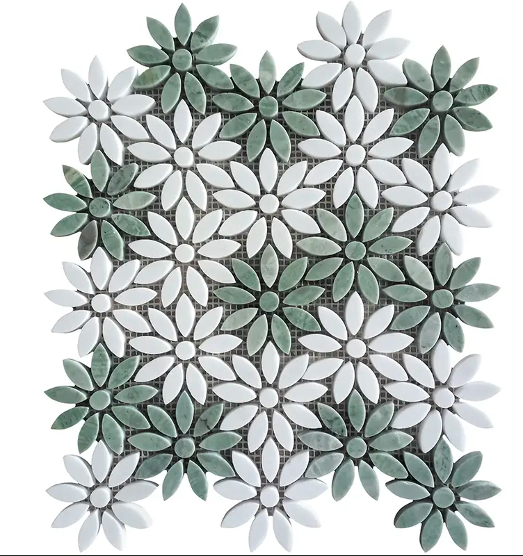 Mint Blossom Green & White Polished Natural Stone Mosaic Tile