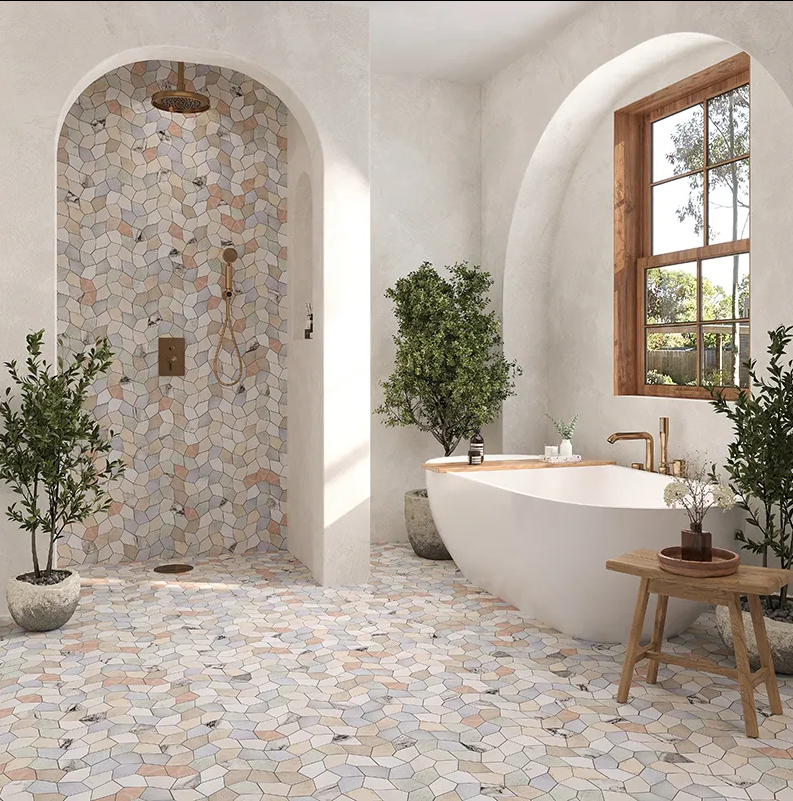 Organic Hexagon Multicolor Polished Natural Stone Mosaic Tile