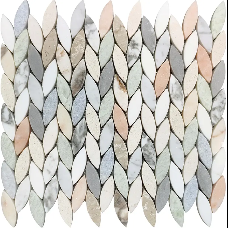 Leaf Petal Multicolor Polished Natural Stone Mosaic Tile