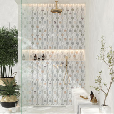 Linear Hexagon Multicolor Polished Natural Stone Mosaic Tile