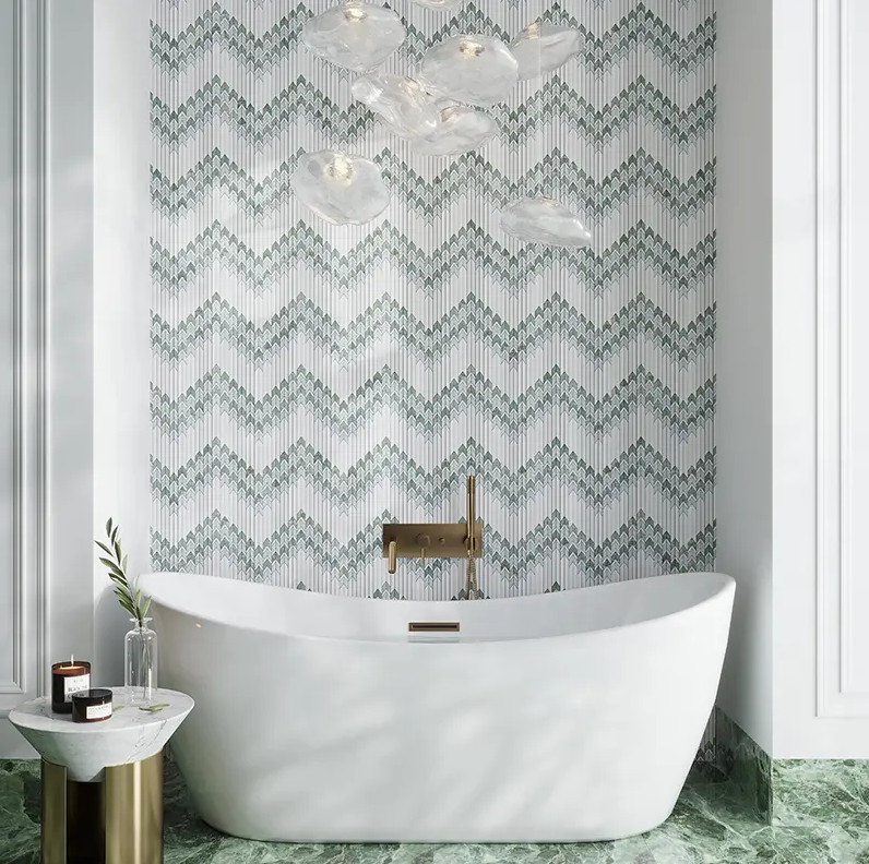 Arrow Peak Green & White Polished Natural Stone Mosaic Tile
