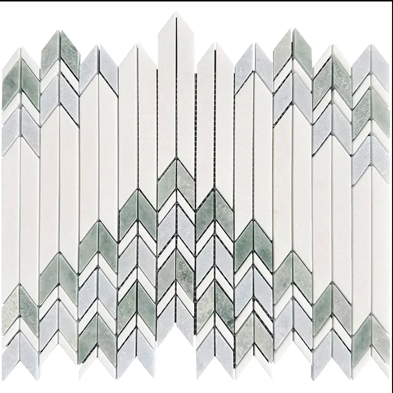 Arrow Peak Green & White Polished Natural Stone Mosaic Tile