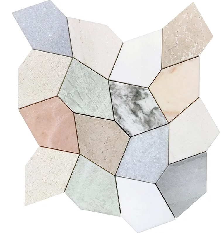 Organic Hexagon Multicolor Polished Natural Stone Mosaic Tile