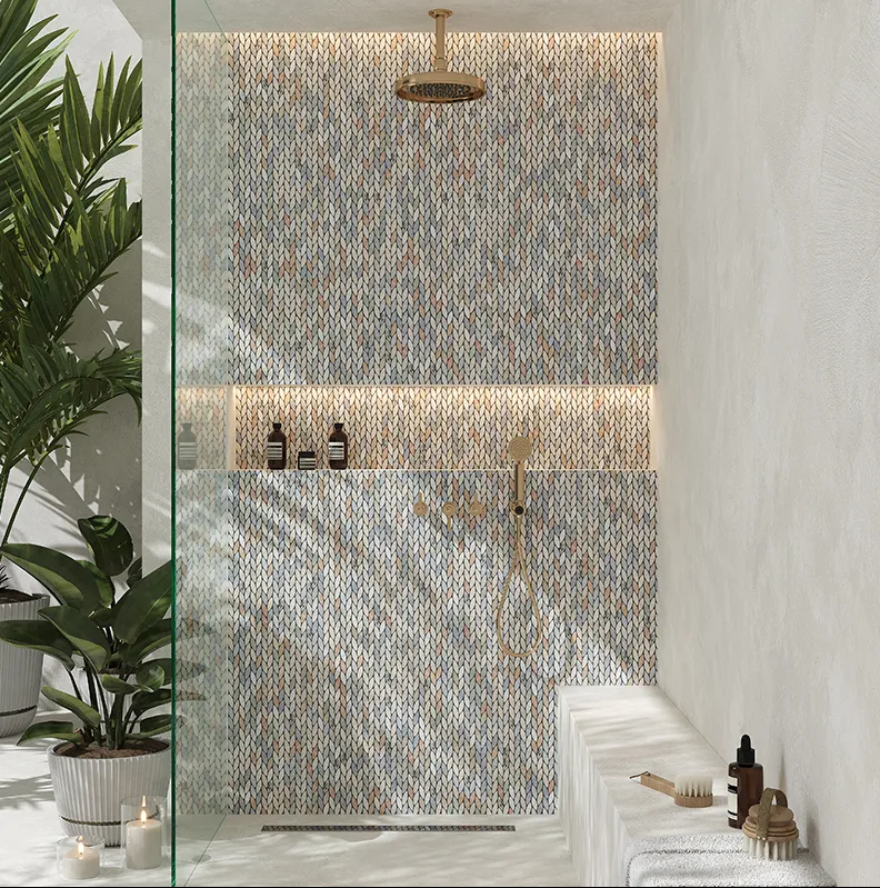 Leaf Petal Multicolor Polished Natural Stone Mosaic Tile