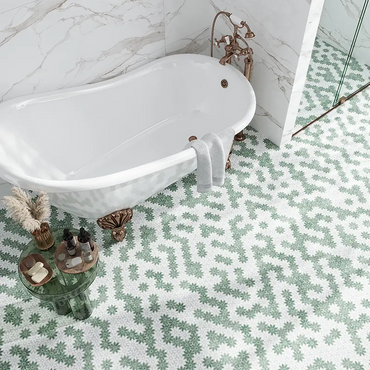 Mint Blossom Green & White Polished Natural Stone Mosaic Tile