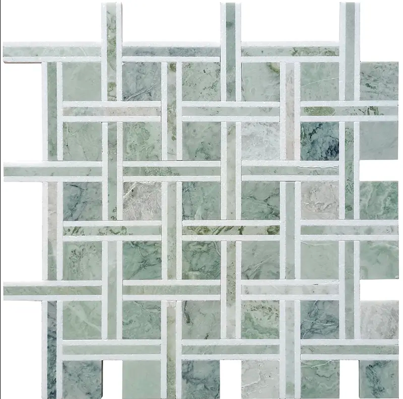 Interlace Mint Green & Thassos White Polished Natural Stone Mosaic Tile