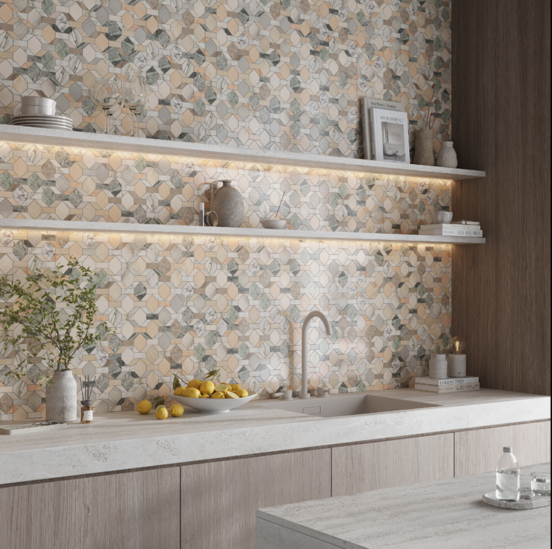 Geometric Octagon Multicolor Polished Natural Stone Mosaic Tile