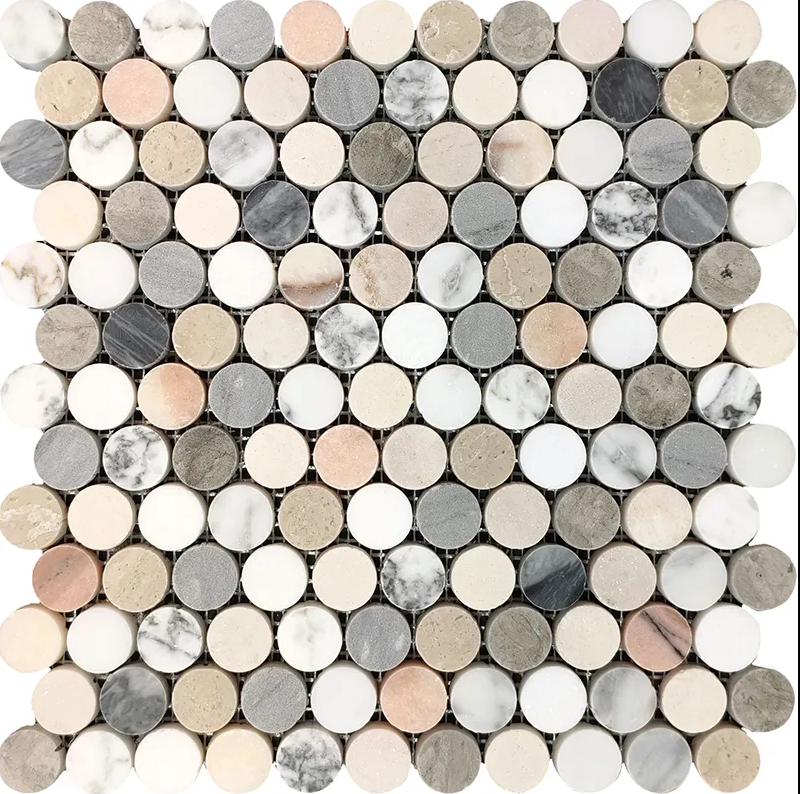 Penny Round Multicolor Polished Natural Stone Mosaic Tile