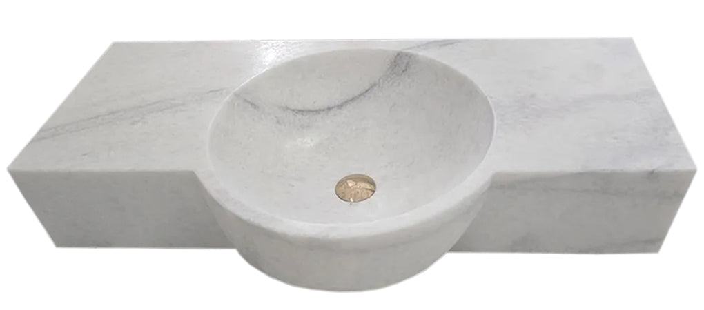 Carrara White Marble Above-vanity Wall-mount Bathroom Sink (W)16" (L)28"