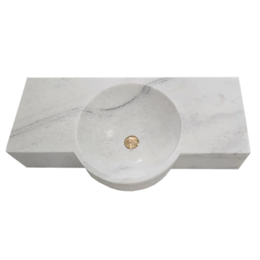 Carrara White Marble Above-vanity Wall-mount Bathroom Sink (W)16" (L)28"