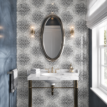 Petal Bloom Beige Glossy Glass Floral Mosaic Tile