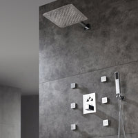 12-Inch or 16-Inch Chrome Thermostatic Shower System with Optional LED Light - Features 3-Way Functionality & Includes 6 Body Jets for Simultaneous and Separate Operation