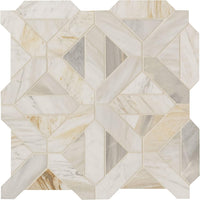 Aurora Gold Geometric Honed Marble Mesh Mounted Mosaic Tile - Industry Tile