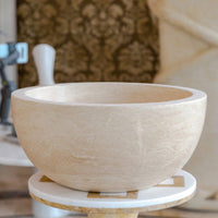 Troia Light Travertine Natural Stone Round Above Vanity Bathroom Sink (D)12.5" (H)6"