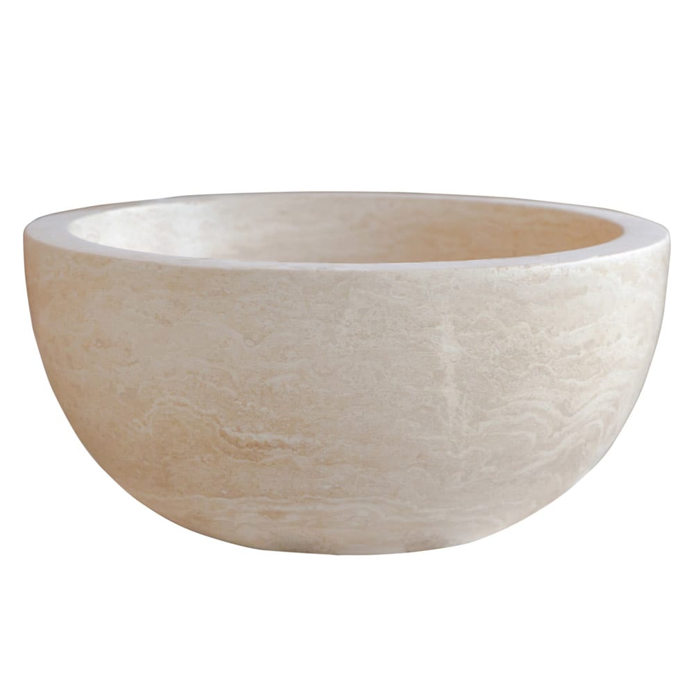 Troia Light Travertine Natural Stone Round Above Vanity Bathroom Sink (D)12.5" (H)6"