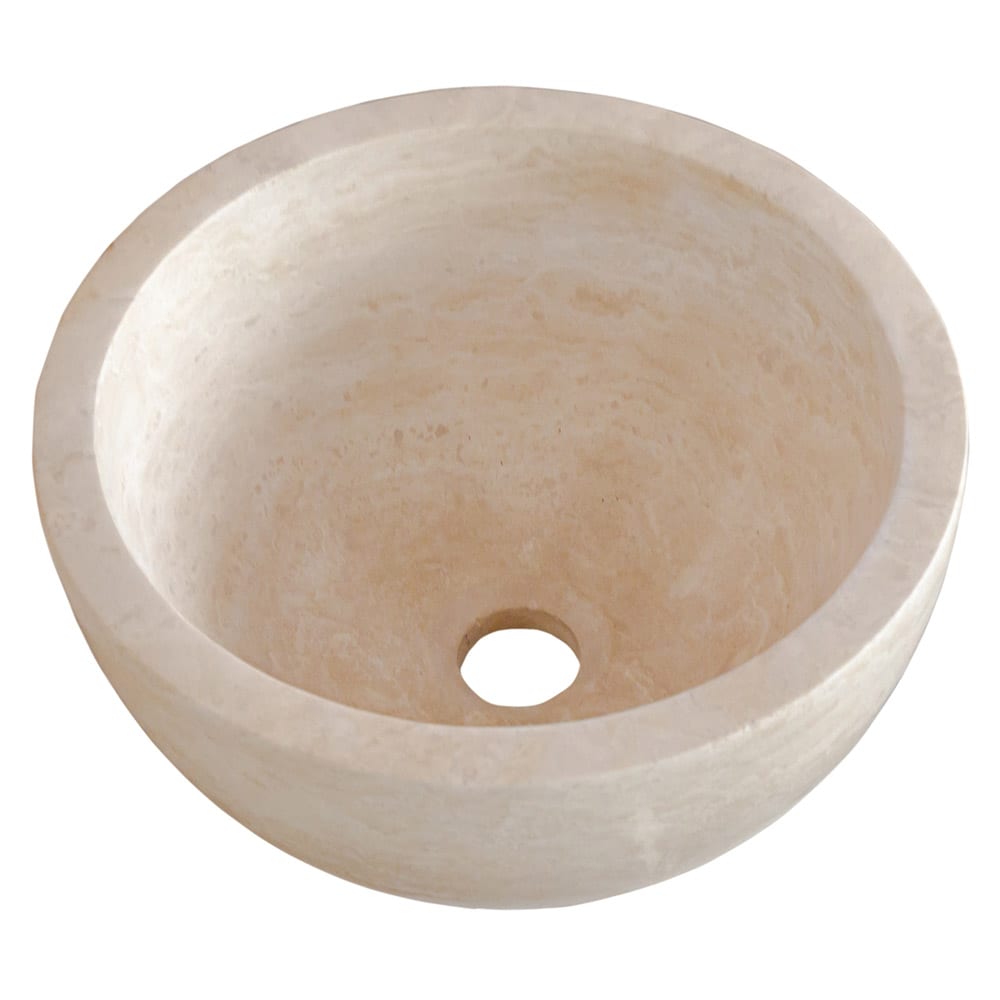 Troia Light Travertine Natural Stone Round Above Vanity Bathroom Sink (D)12.5" (H)6"