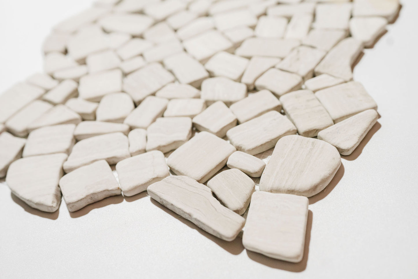 White Wooden Tumbled Marble Pebble Mosaic