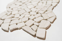 White Wooden Tumbled Marble Pebble Mosaic