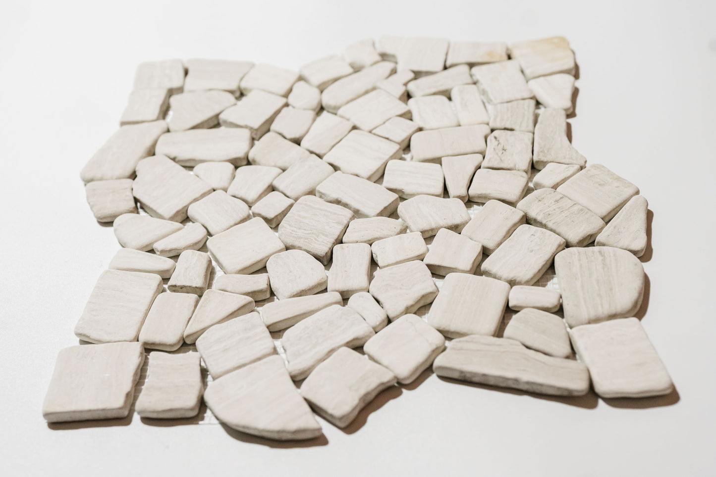 White Wooden Tumbled Marble Pebble Mosaic