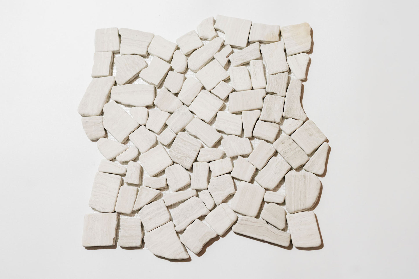 White Wooden Tumbled Marble Pebble Mosaic