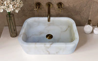 European Sugar White Marble Sink Rectangular Above Vanity Bathroom Sink (W)18" (L)12" (H)5"