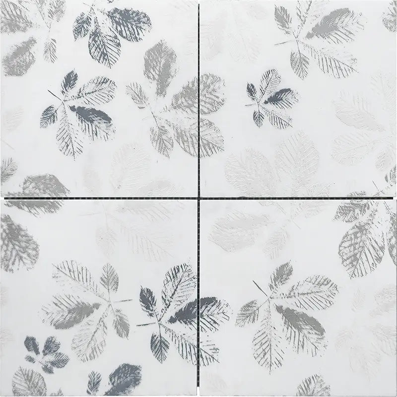 Botanical Leaves Ashen White Honed Decorative Mosaic Tile