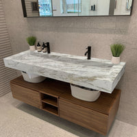 Fantasy White Marble Modern Rectangular Sink Wall-mount Bathroom Sink (W)18" (L)52" (H)5"