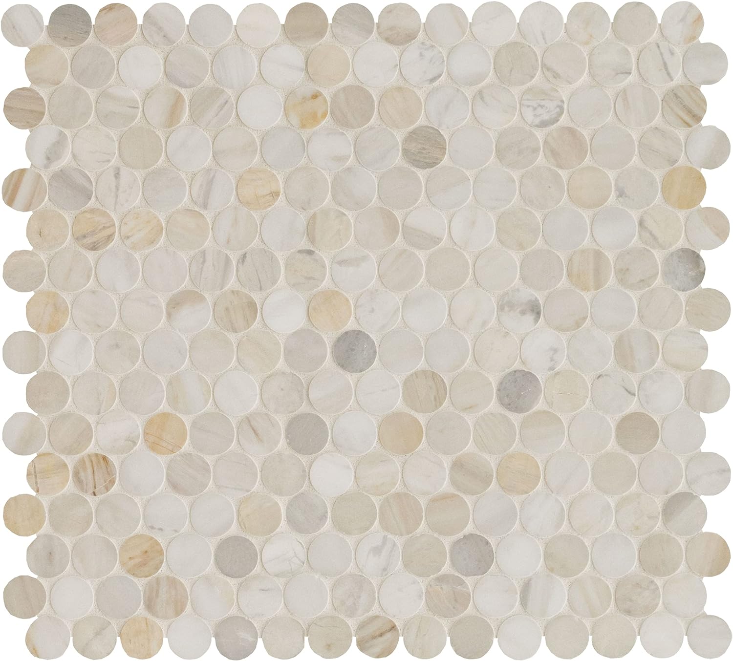 Aurora Gold Pennyround Honed Marble Mesh Mounted Mosaic Tile - Industry Tile