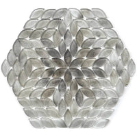 Petal Bloom Beige Glossy Glass Floral Mosaic Tile