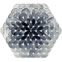 Petal Bloom Blue Glossy Glass Floral Mosaic Tile