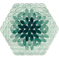 Petal Bloom Green Glossy Glass Floral Mosaic Tile