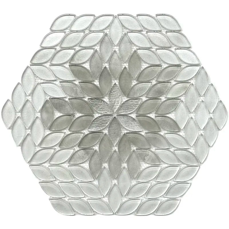 Petal Bloom Ivory Glossy Glass Floral Mosaic Tile