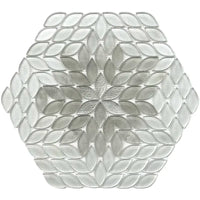 Petal Bloom Ivory Glossy Glass Floral Mosaic Tile