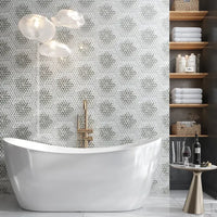 Petal Bloom Ivory Glossy Glass Floral Mosaic Tile