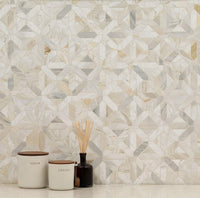 Aurora Gold Geometric Honed Marble Mesh Mounted Mosaic Tile - Industry Tile