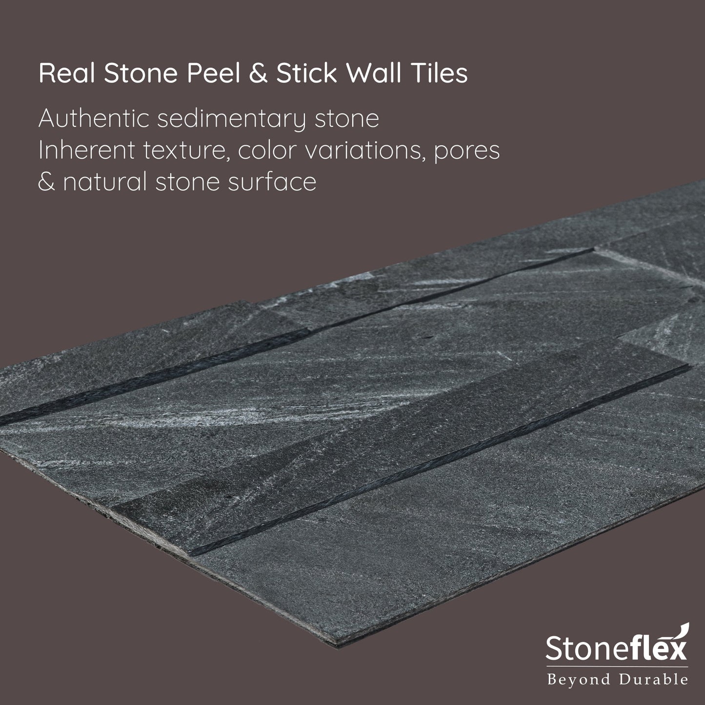 Black Gravel - Self-Adhesive 3D Peel & Stick Real Stacked Stone Tiles [Pack of 10]