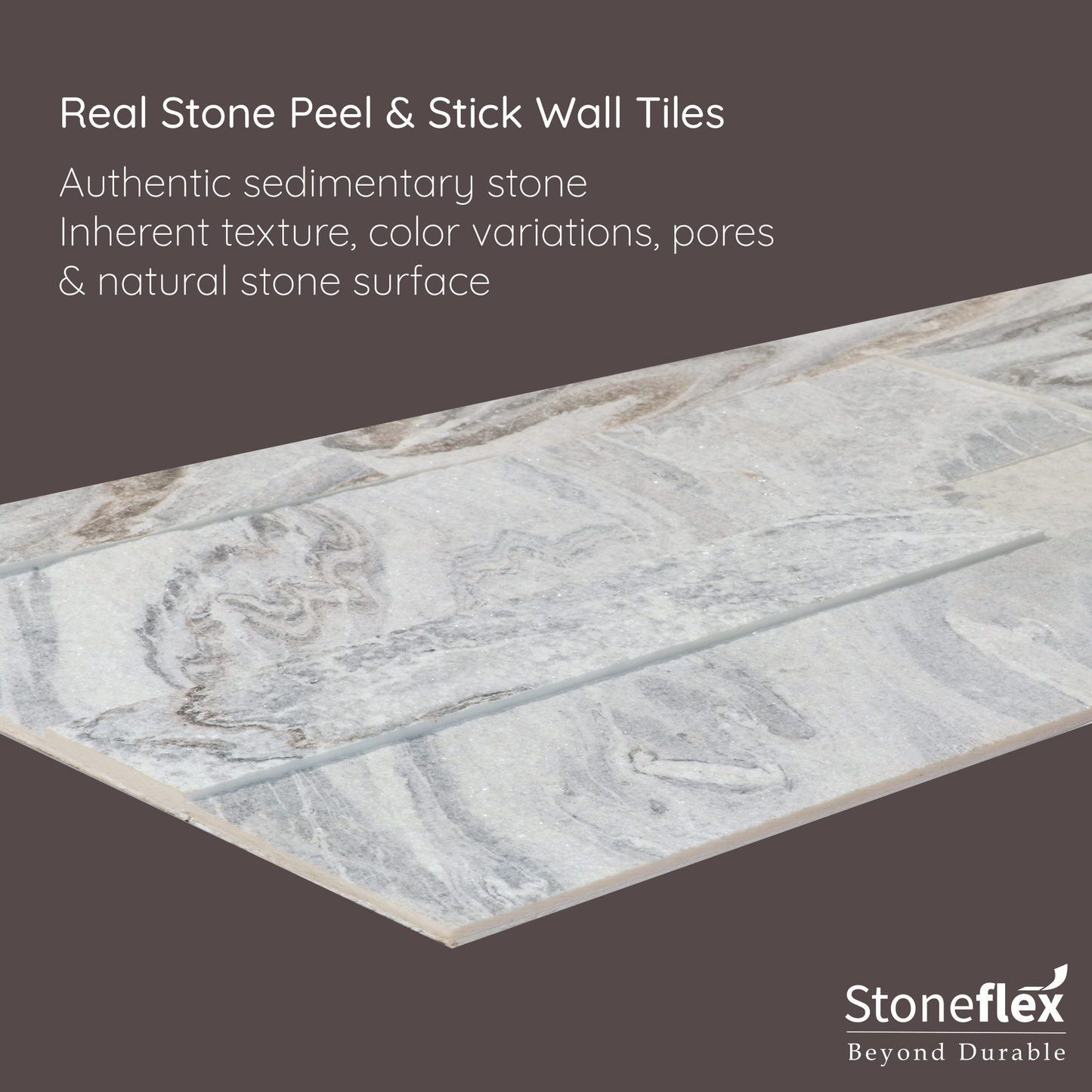 Gray Chateau - Self-Adhesive 3D Peel & Stick Real Stacked Stone Tiles [Pack of 10]