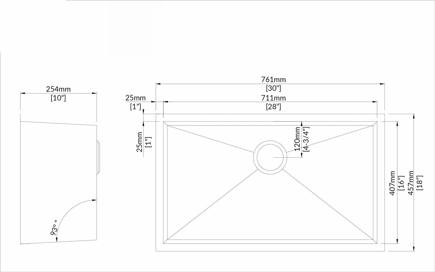 Stainless Steel Square Sink (Single Bowl)