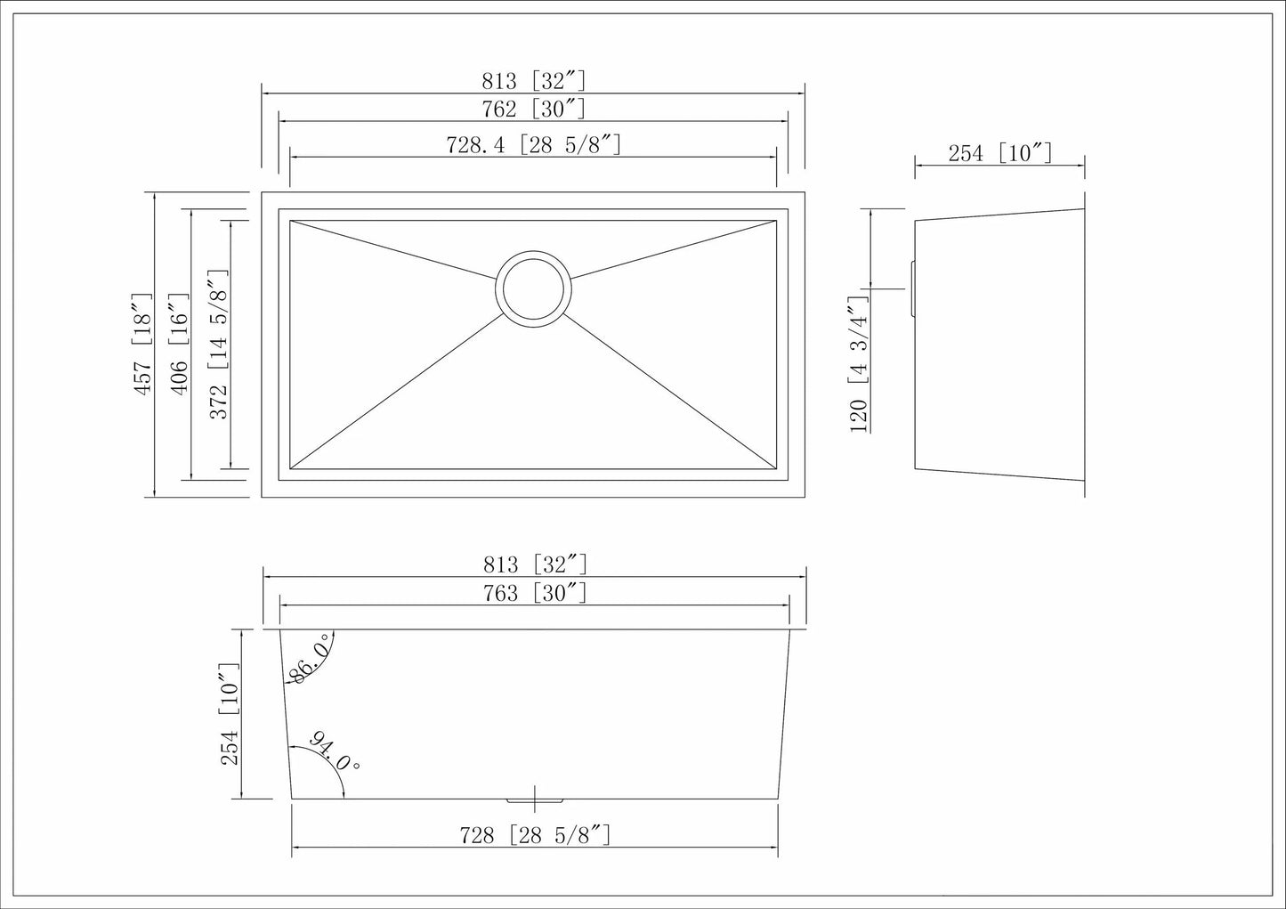 Stainless Steel Square Sink (Single Bowl)