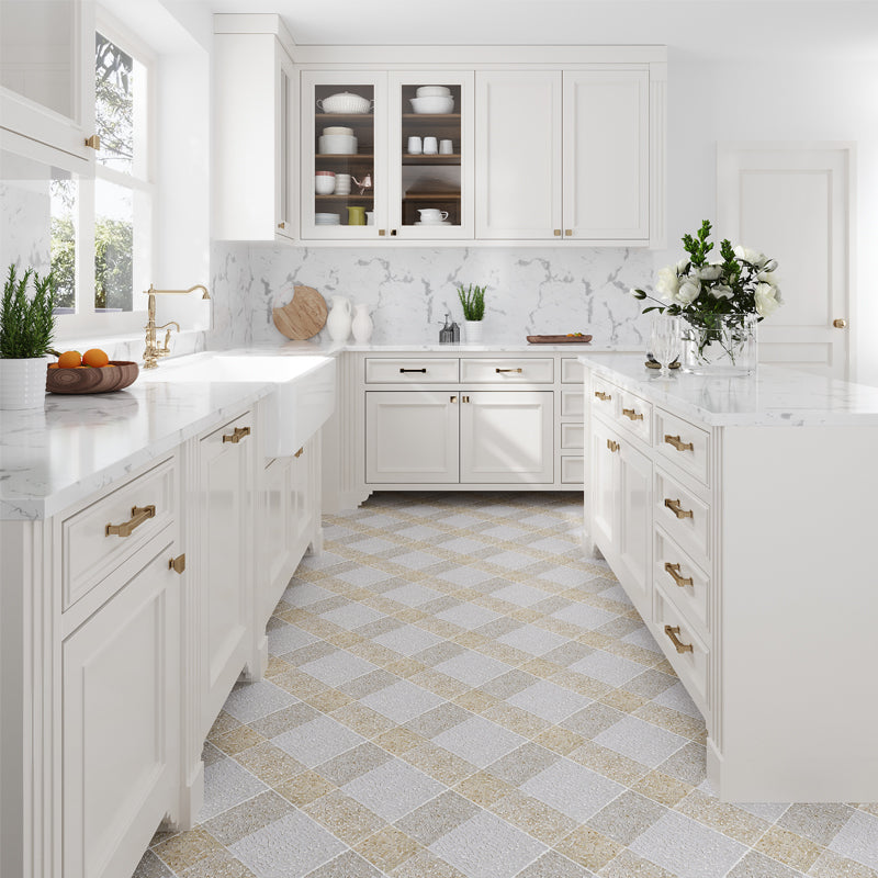Artisan Beige & White Natural Stone Checkerboard Mosaic Tile