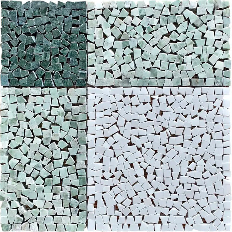Artisan Green & White Natural Stone Checkerboard Mosaic Tile