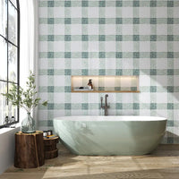 Artisan Green & White Natural Stone Checkerboard Mosaic Tile