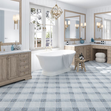 Artisan Blue & White Natural Stone Checkerboard Mosaic Tile