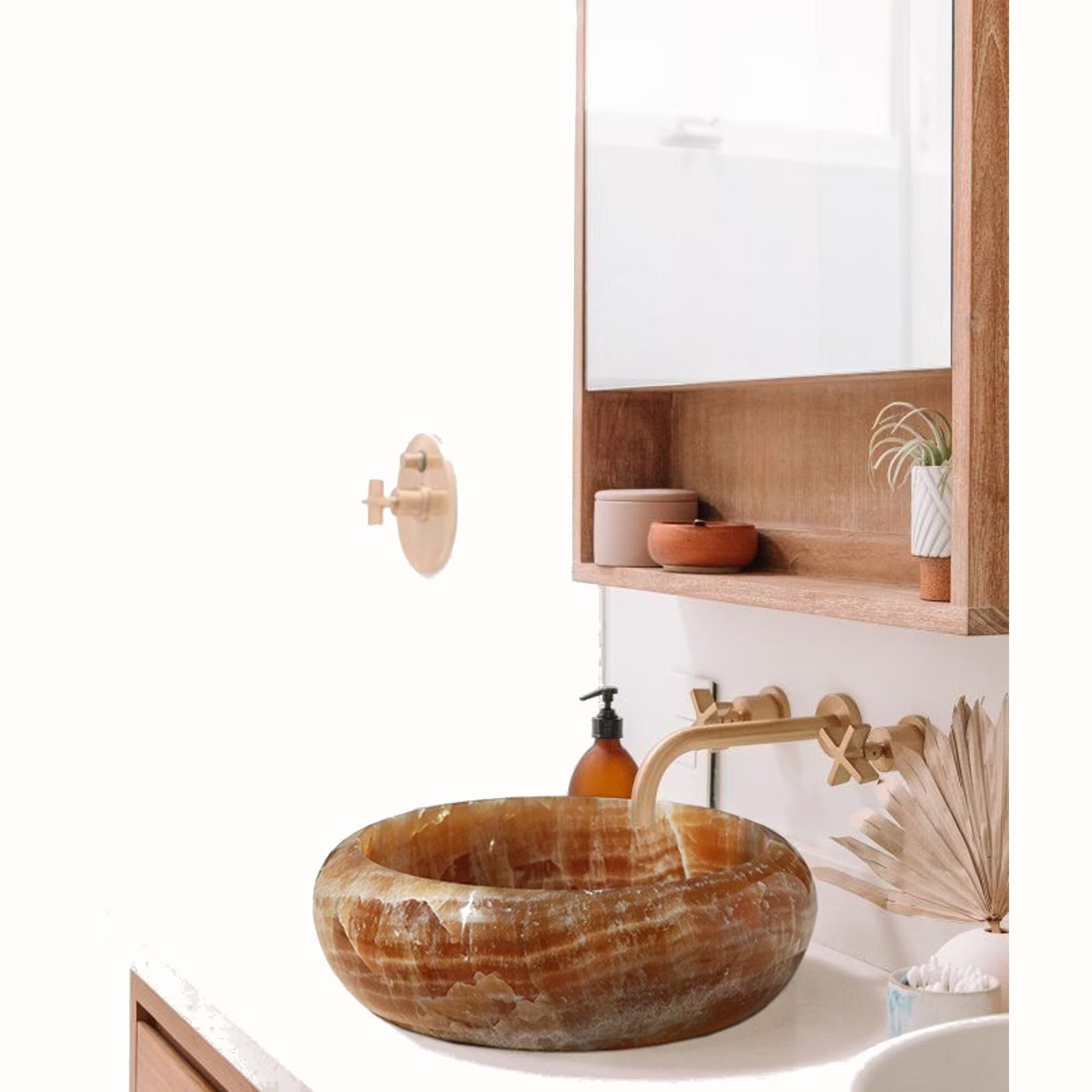 Honey Onyx Translucent Natural Stone Above Vanity Bathroom Vessel Sink Polished