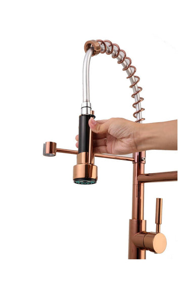 Rose Gold High Arc brass Kitchen Sink Faucet Pull Down Spray with lock ring and deck plate