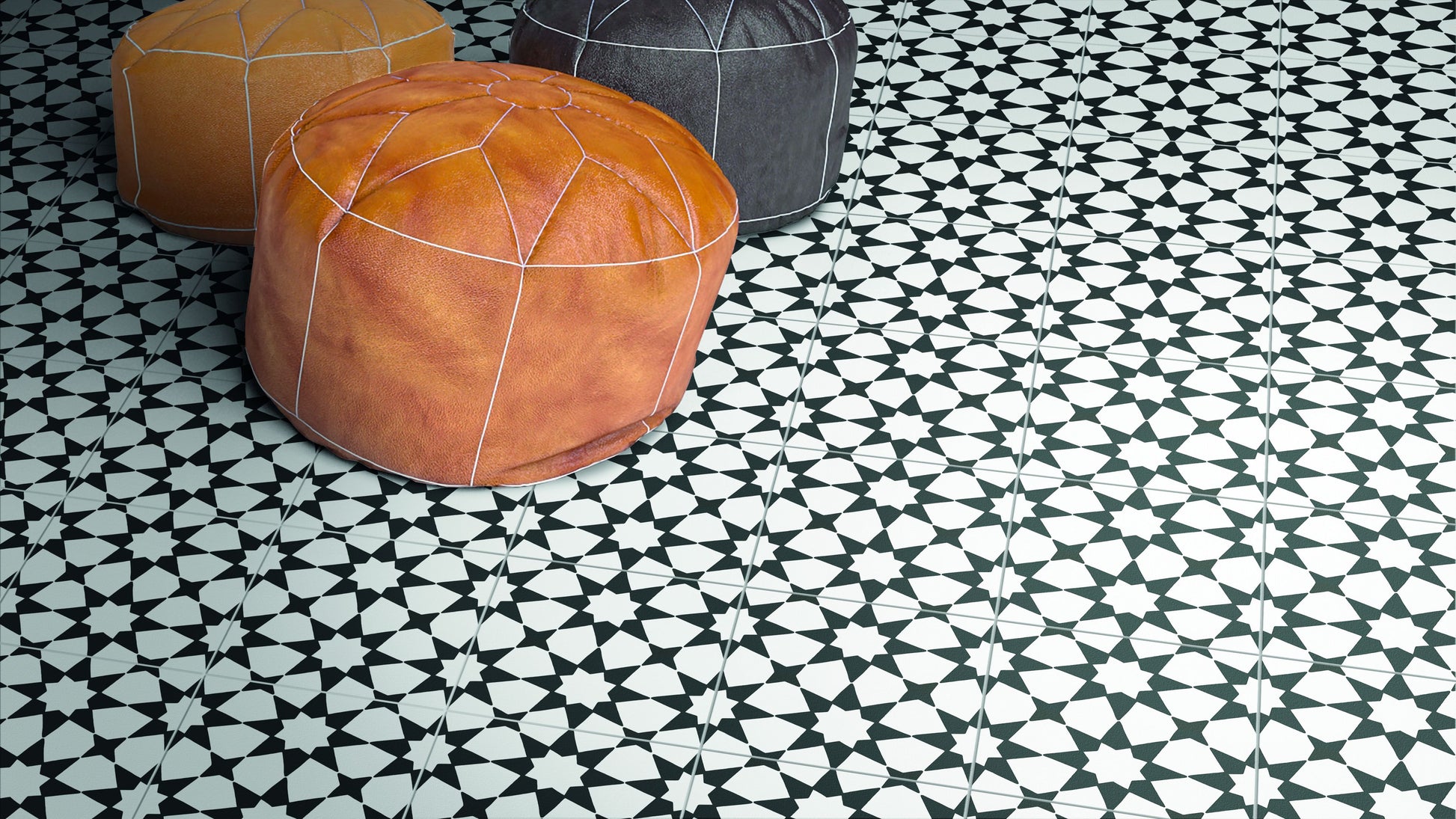 8x8 Black and White Nebula porcelain tile - Industry Tile