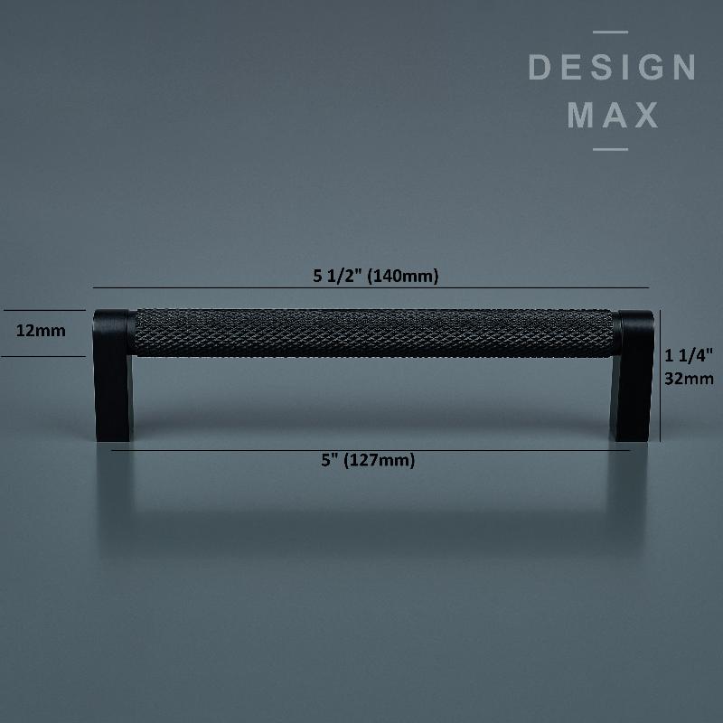 Knurled Matte Black Solid Brass Cabinet Pull