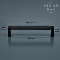 Knurled Matte Black Solid Brass Cabinet Pull